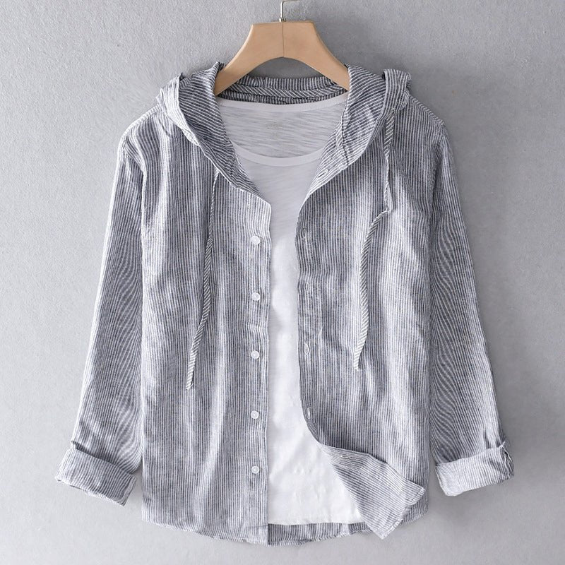 Striped Hooded Button Front Long Sleeve Shirt 4