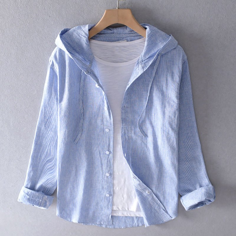 Striped Hooded Button Front Long Sleeve Shirt