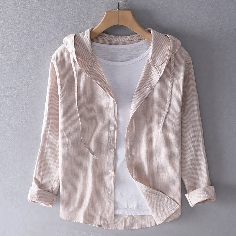 Striped Hooded Button Front Long Sleeve Shirt 3