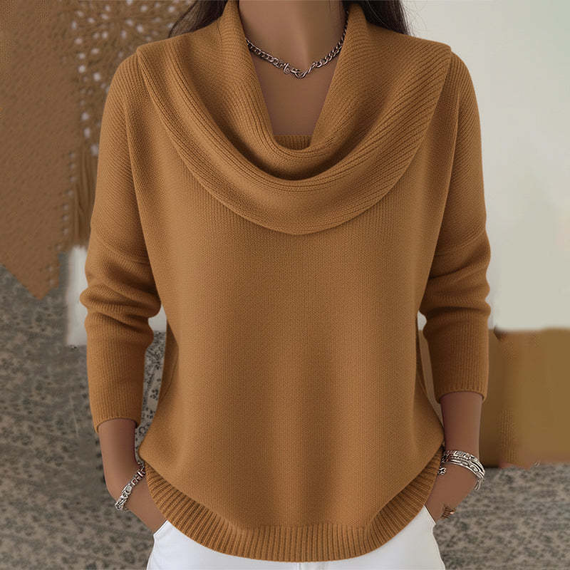 Cowl Neck Long Sleeve Curved Hem Knit Sweater 6