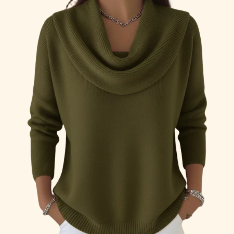 Cowl Neck Long Sleeve Curved Hem Knit Sweater 7