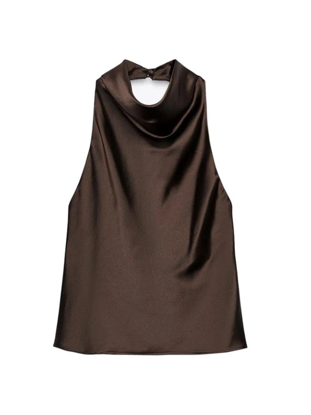 Elise Satin Halter Camisole in Brown