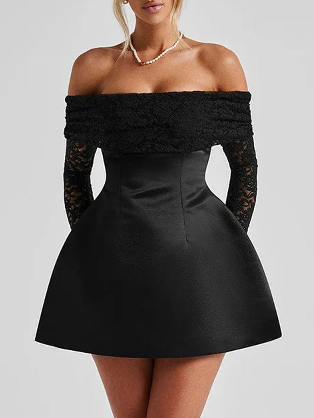 Elodie Off Shoulder Lace Mini Dress - View 2