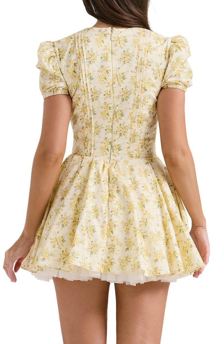 Floral Deep V-Neck Puff Sleeve Corset Tiered Mini Dress - View 5