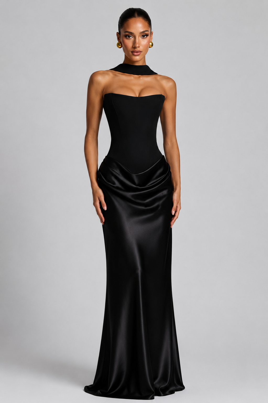 Strapless Corset Satin Ruched Mermaid Maxi Gown 6