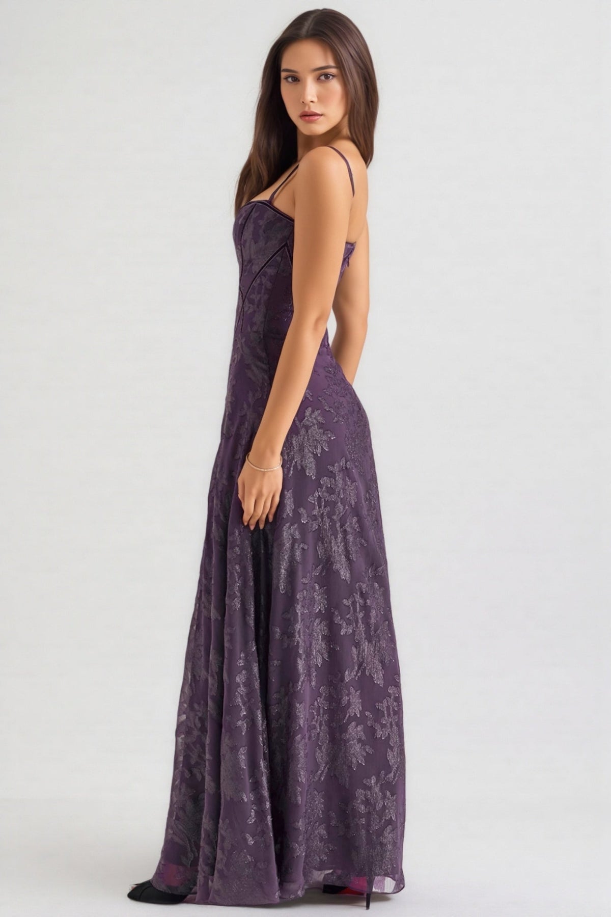 Floral Jacquard Sweetheart Corset A-Line Maxi Dress - View 3