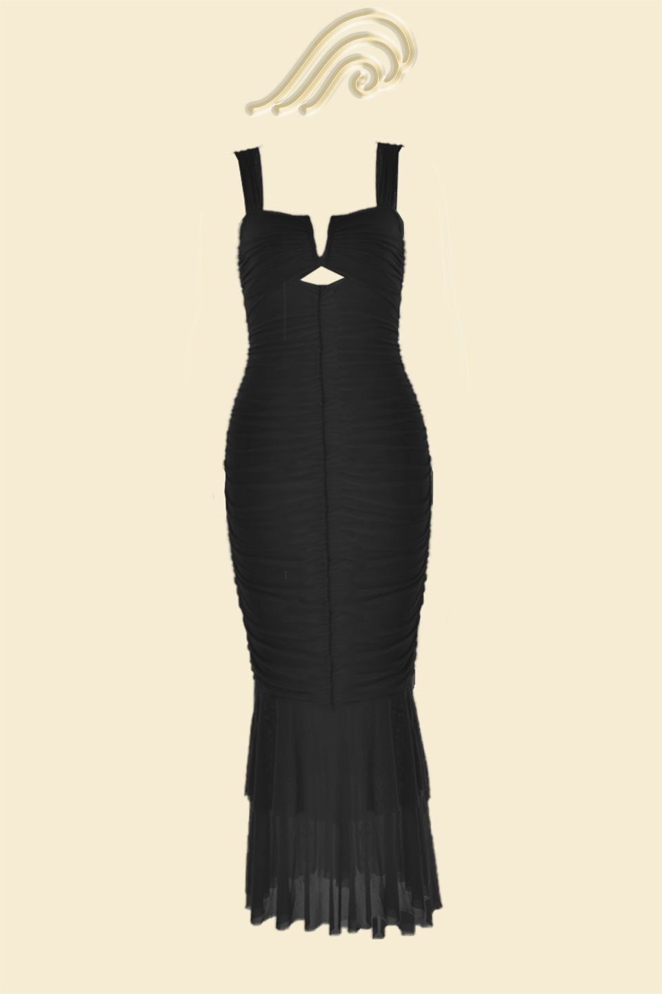 Ruched Mesh Sweetheart Cut Out Fishtail Midi Dress 9