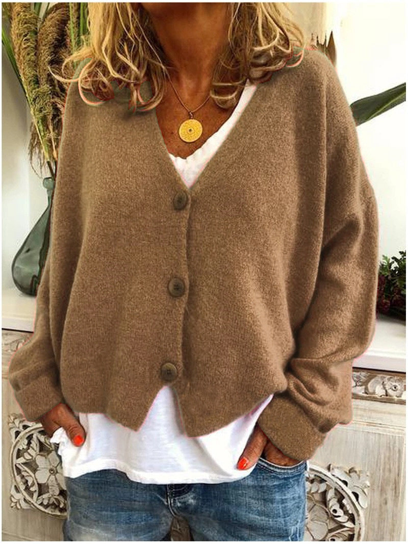 V-Neck Button Front Drop Shoulder Knit Cardigan 10