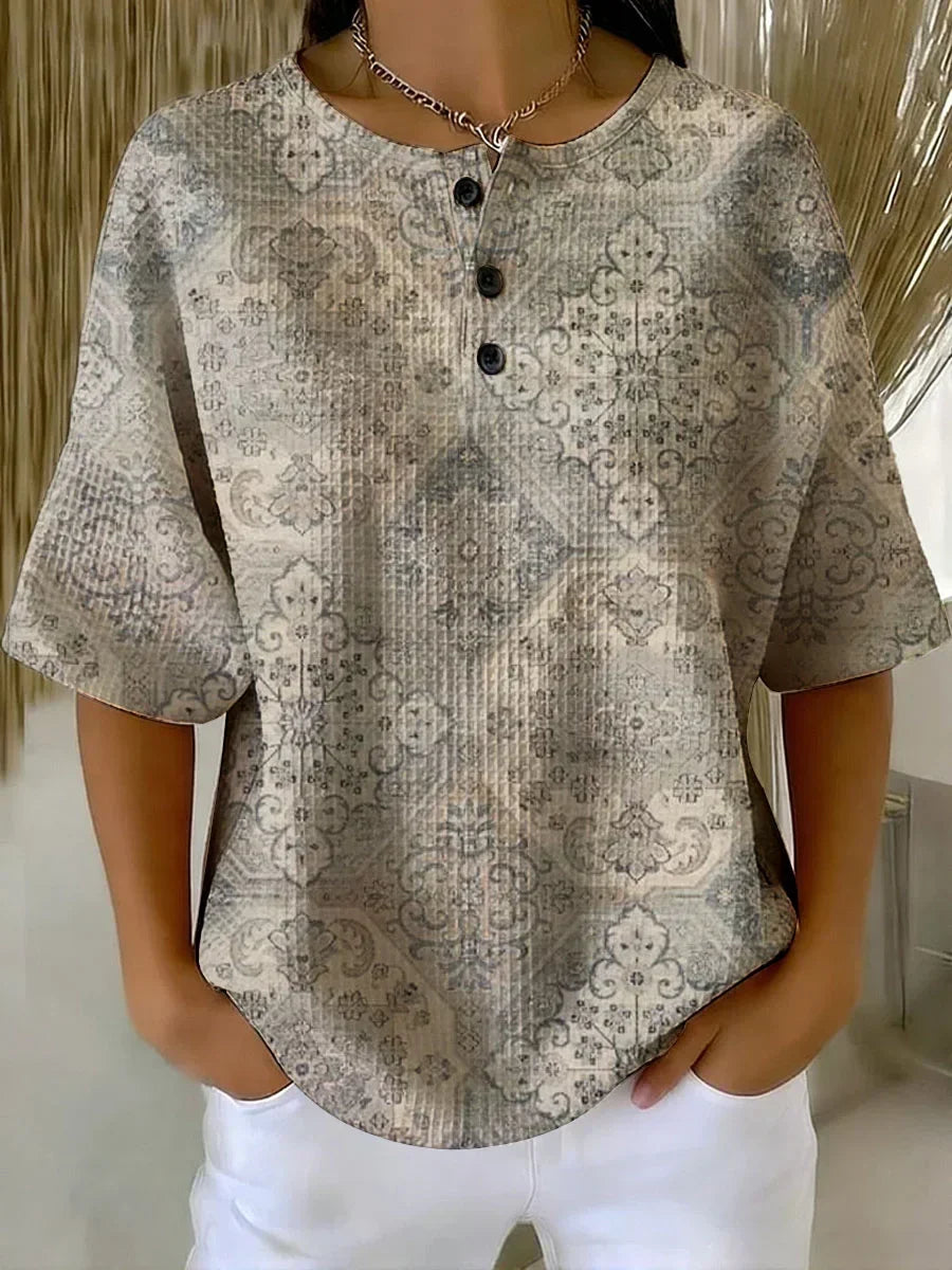 Linen Look Button Front Collared Long Sleeve Shirt