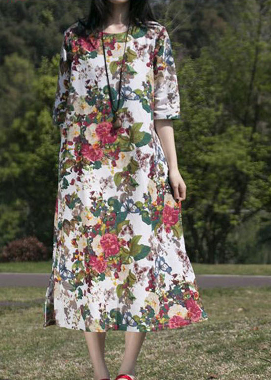 Floral Print Round Neck Half Sleeve Loose Oversized Maxi Dress - View 2