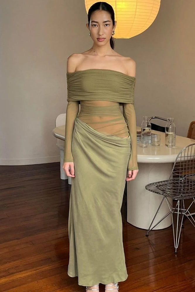 Cutenew Mesh Ruched Maxi Dress - View 5