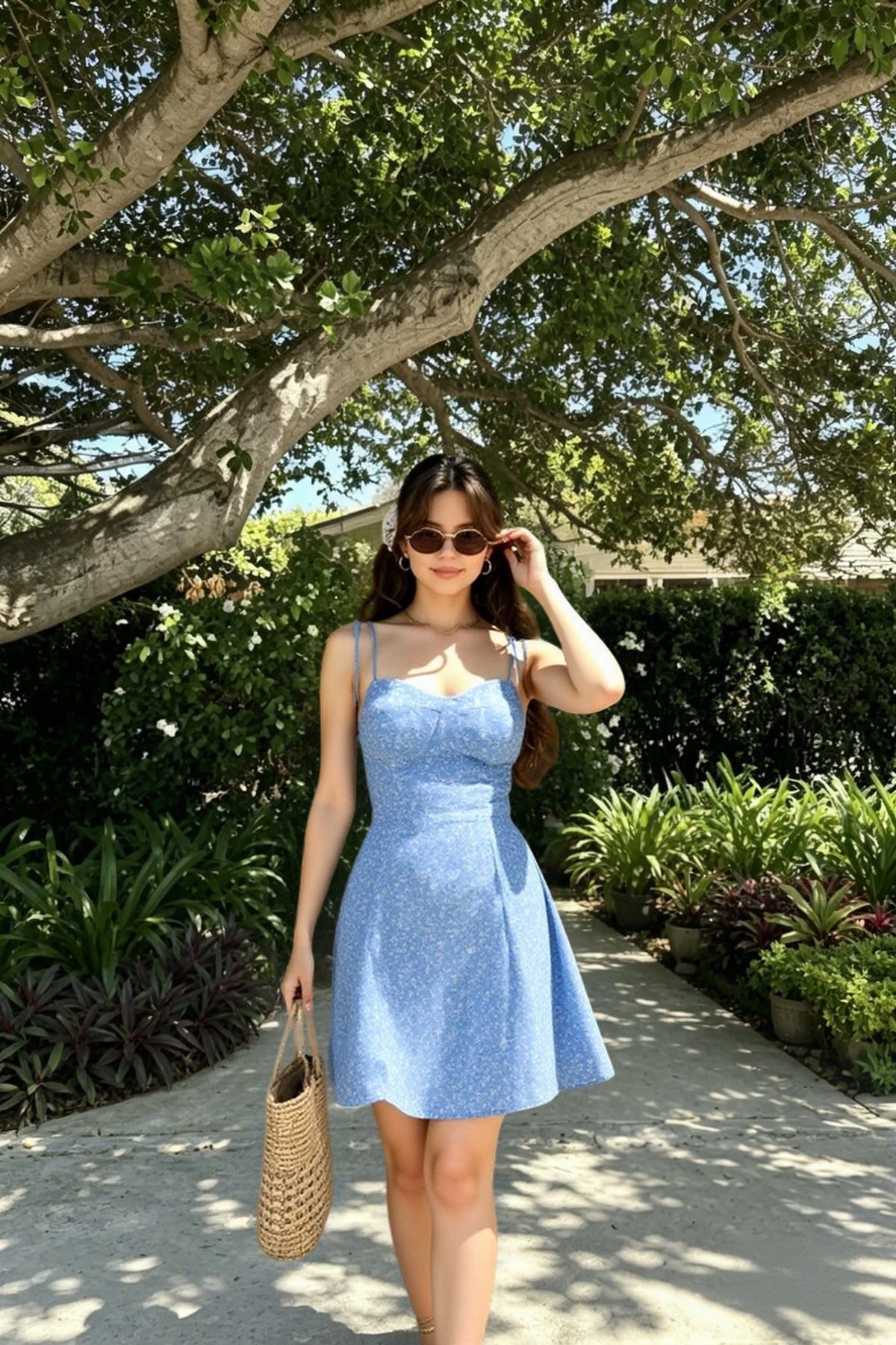 Floral Tie Strap Sweetheart Fit and Flare Mini Dress
