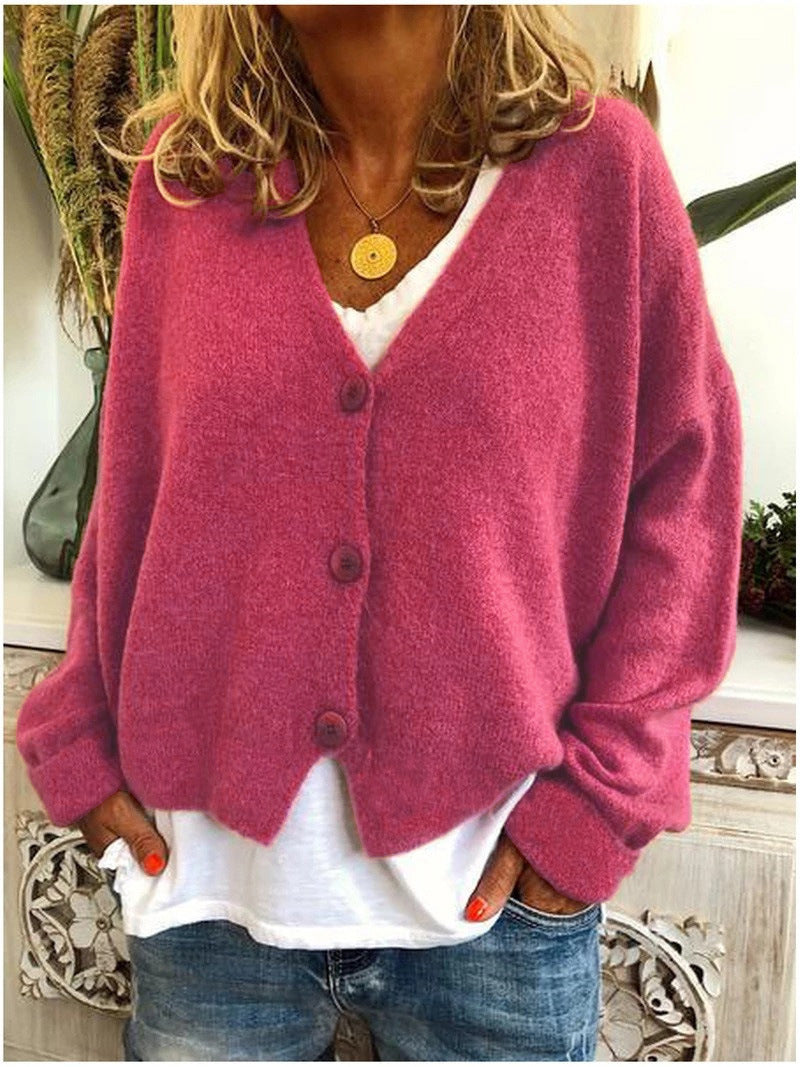 V-Neck Button Front Drop Shoulder Knit Cardigan 8