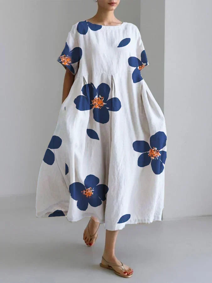 Floral Print Round Neck Short Sleeve Midi Dress 7