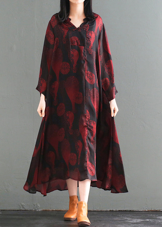 Medallion Print Mandarin Collar Frog Button High Low Maxi Dress - View 4