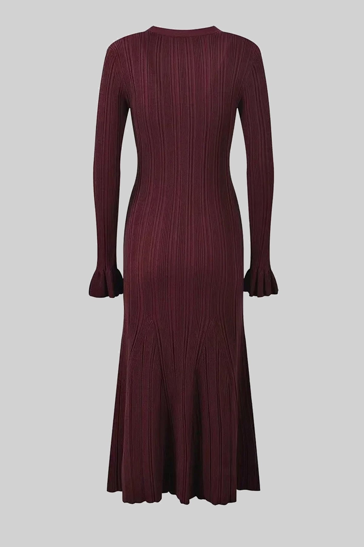 V-Neck Button-Front Ribbed Knit Maxi Dress - Burgundy - View 5