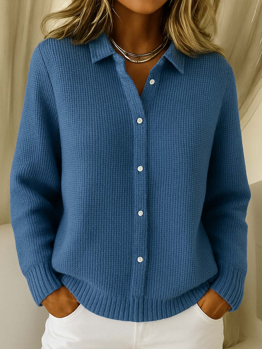 Collared Button Front Waffle Knit Shirt 2