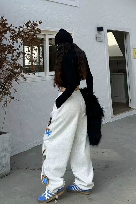 American Hip Hop Plus Size Fleece Lined Loose Wide Leg
