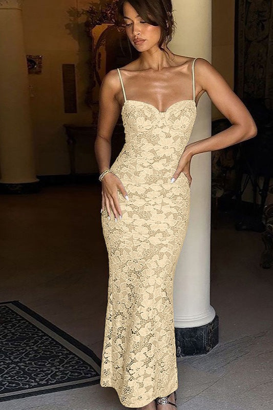 Backless Lace Bodycon Maxi Dress