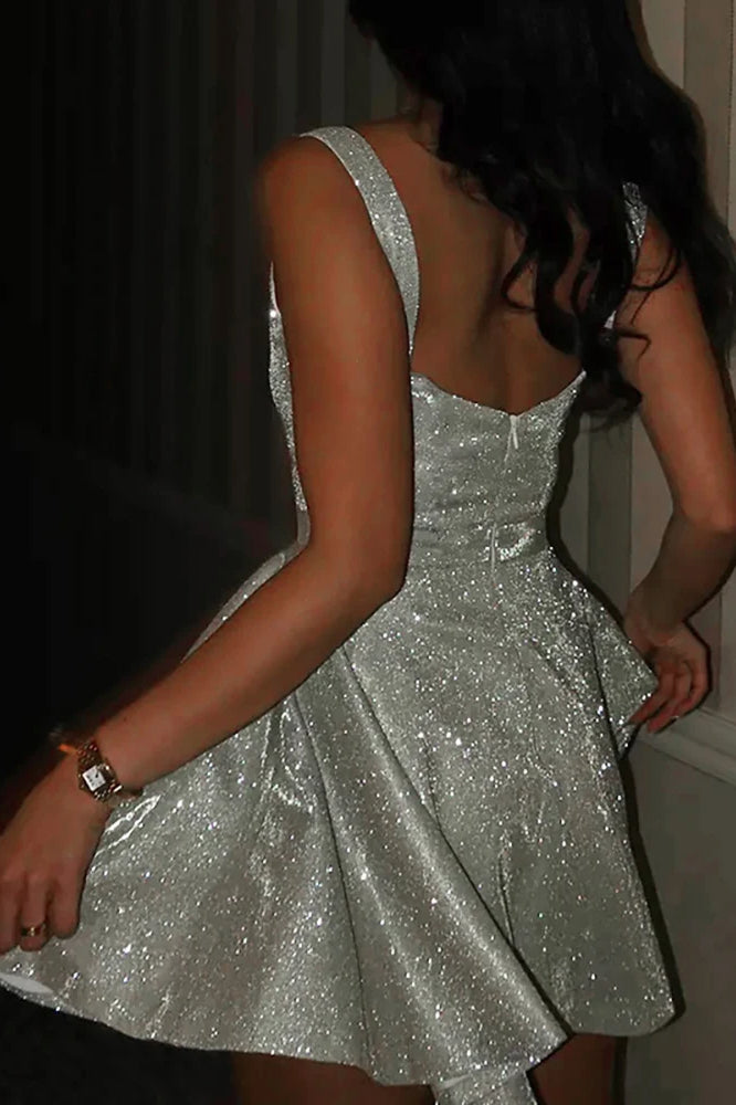 Glitter Silk Spaghetti Strap Midi Dress - View 4