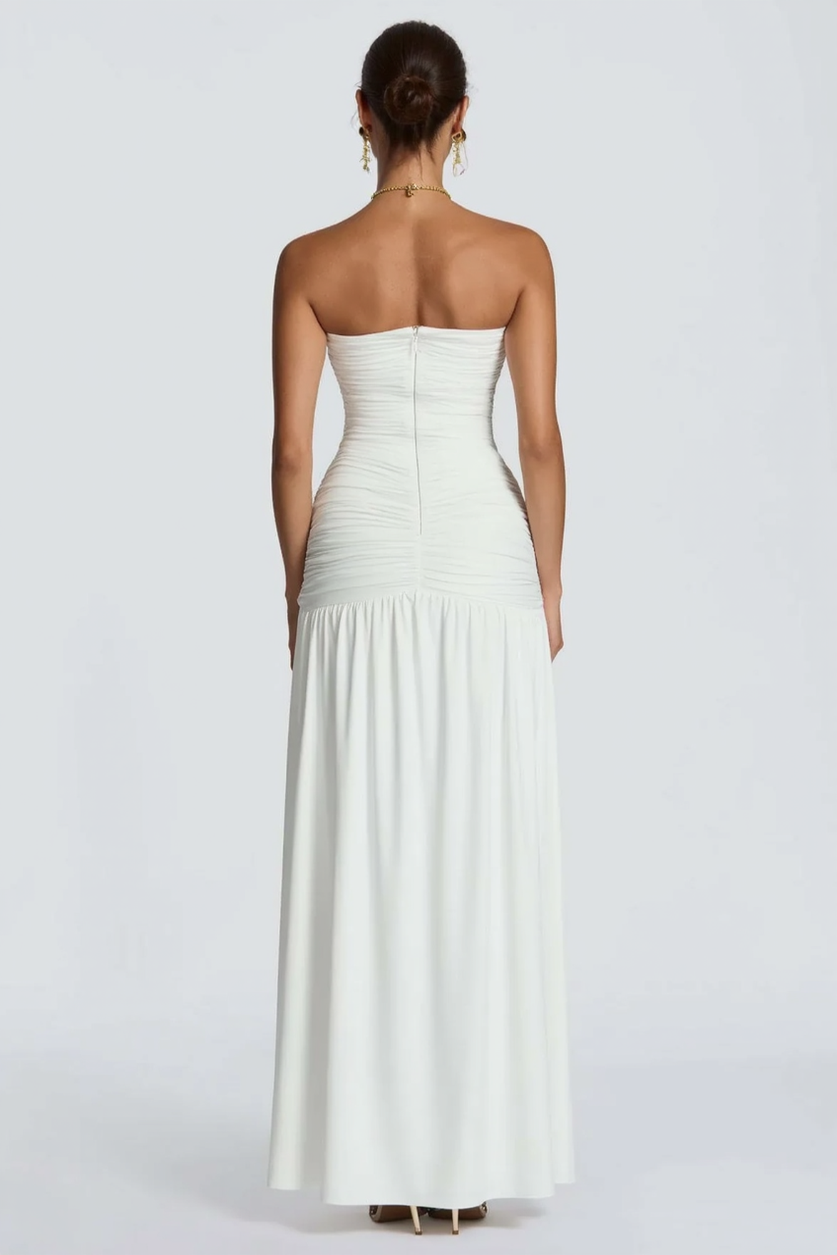 Strapless Plunge Ruched High Split Maxi Formal Gown - View 7