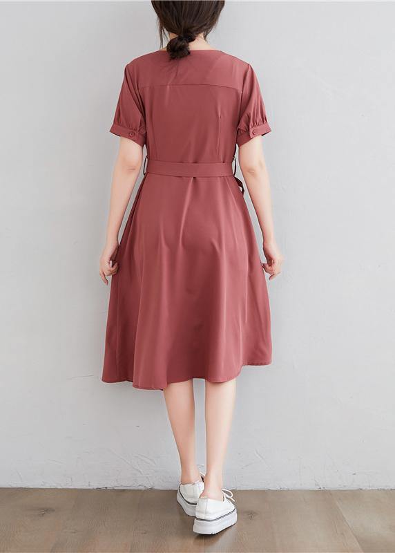 Asymmetric Collar Button Front Pocket Tie Belt A-Line Dress - View 4