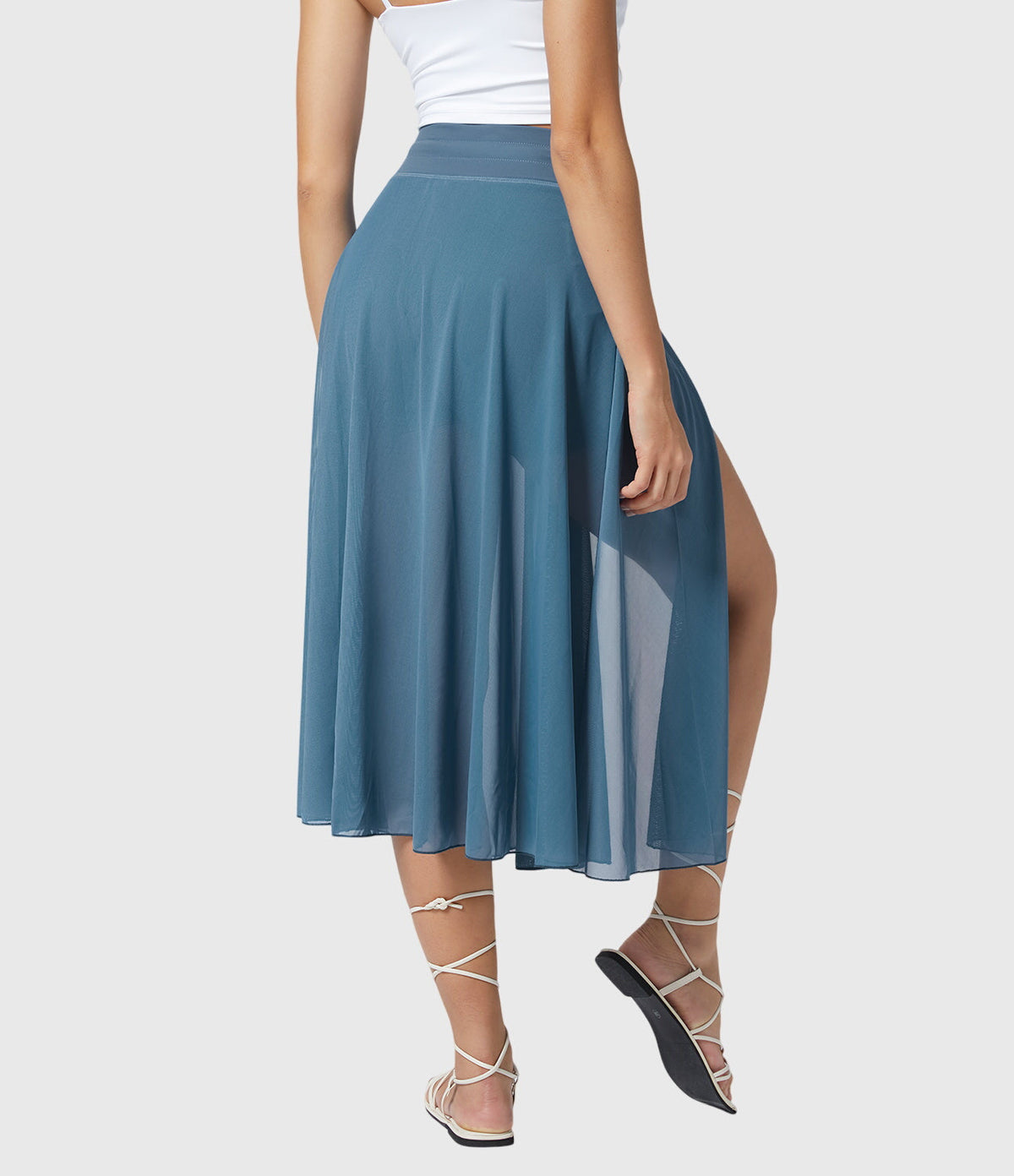 High Waist Drawstring Front Slit A-Line Midi Skirt 24