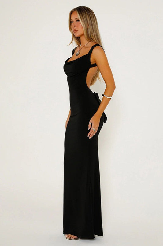 Backless Bow Back Bodycon Maxi Gown - View 5