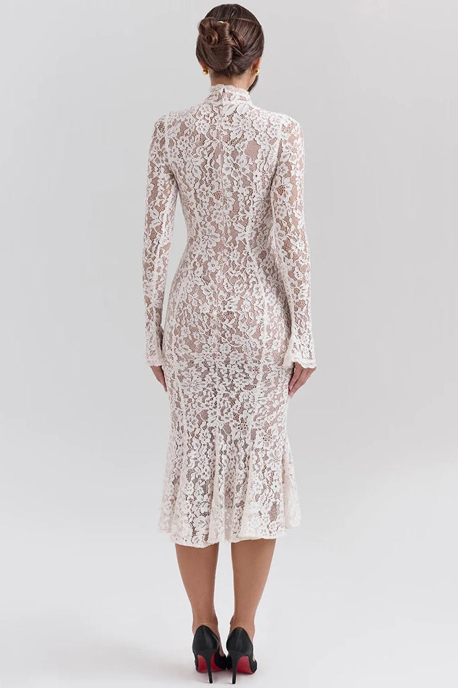 Lace Long Sleeve Midi Dress - View 6