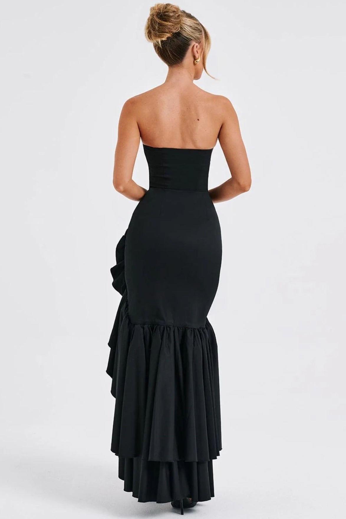 Strapless High Split Ruffle Slim Mermaid Maxi Prom Dress - View 15