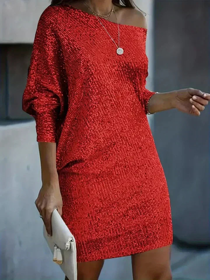 Sequin Mini Dress in Beige - View 3