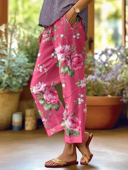 Floral Print Tapered Pocket Pants