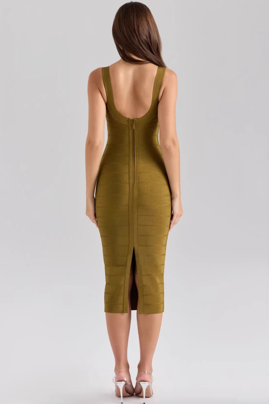 Square Neck Ribbed Bandage Bodycon Maxi Dress 3