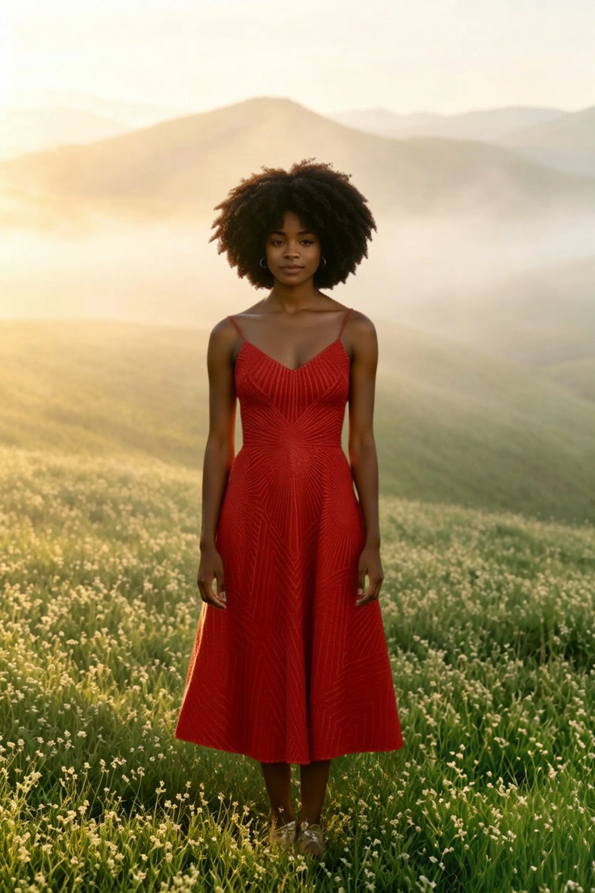 Glitter Spaghetti Strap V-Neck Fit and Flare Midi Dress - View 5