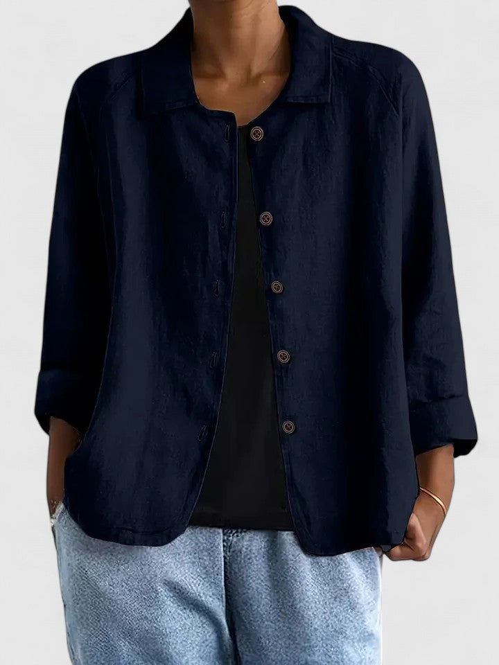 Collared Long Sleeve Button Front Linen Look Shirt 10