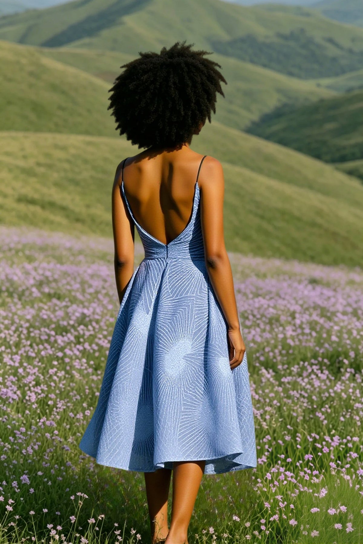 Glitter Spaghetti Strap V-Neck Fit and Flare Midi Dress - View 2