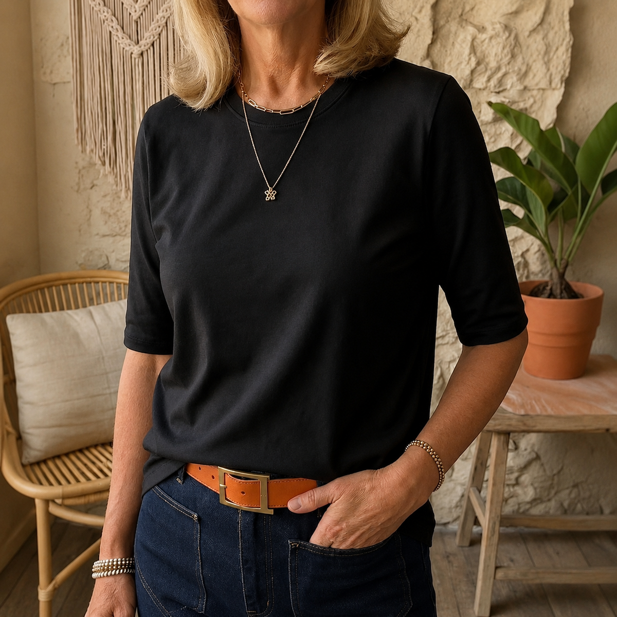 Crew Neck Half Sleeve Curved Hem Top 7