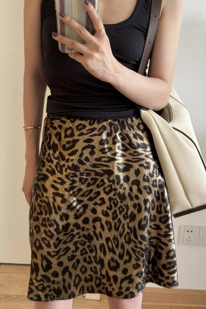 Wrinkle Resistant Leopard A-Line Skirt