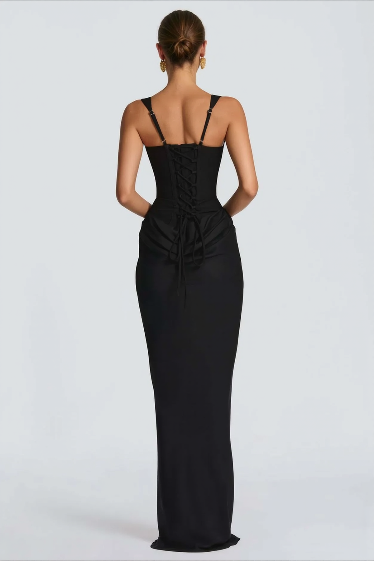 Square Neck Corset Ruched Draped Bodycon Maxi Dress - View 8