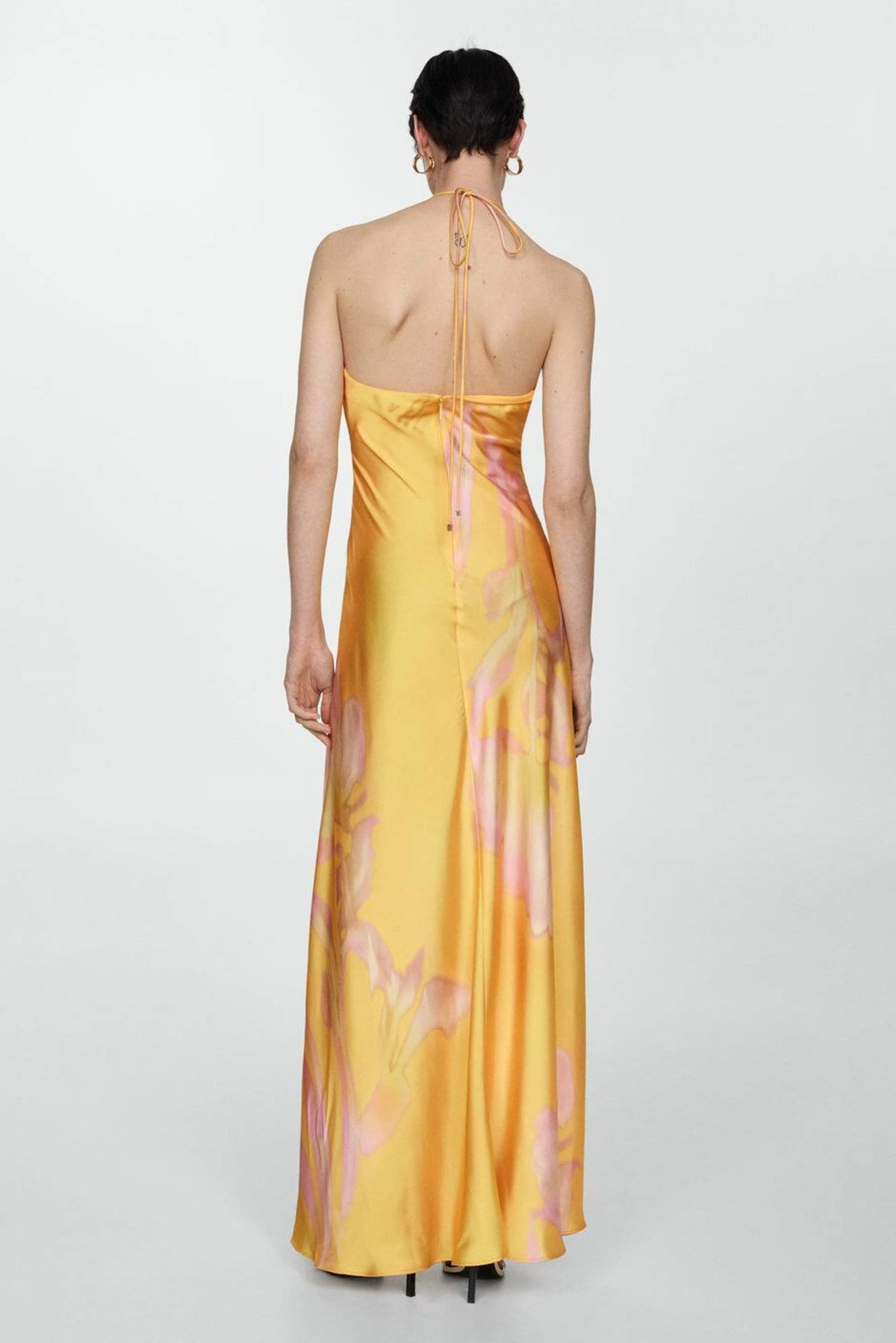 Satin Halter Neck Floral Bias Cut Slip Maxi Dress - View 3