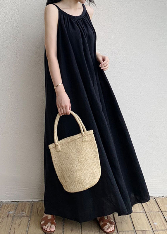 Spaghetti Strap Gathered Neck Oversized A-Line Maxi Dress