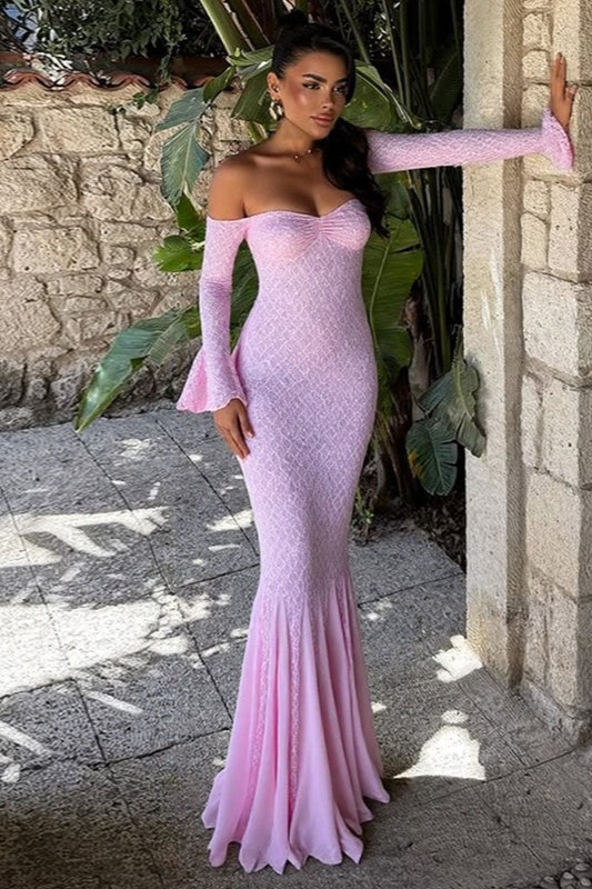 Off Shoulder Long Sleeve Sequin Mermaid Maxi Gown 2