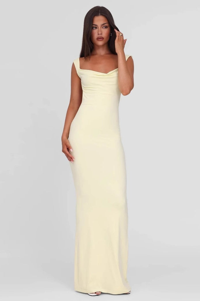 Wide Strap Backless Bow Detail Bodycon Maxi Cocktail Gown - View 5