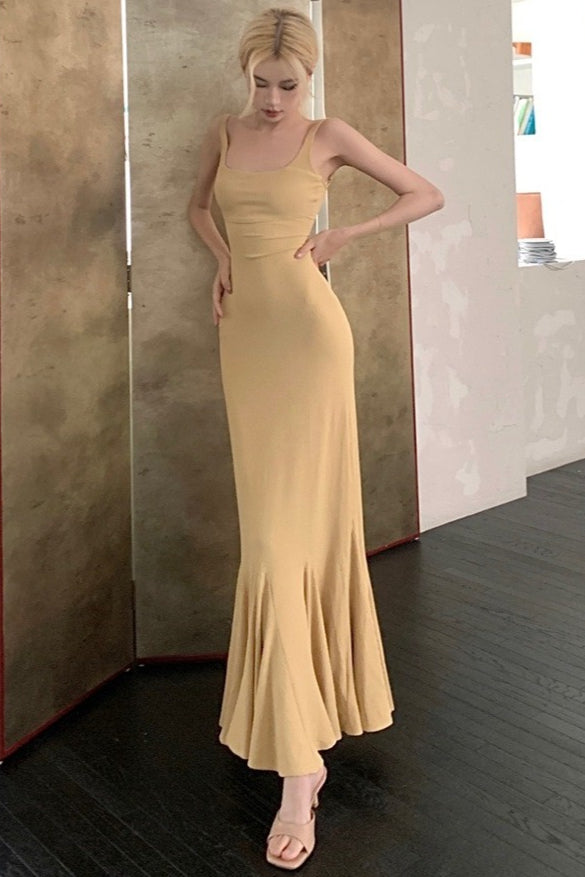 Backless Spaghetti Strap Ruffle Fishtail Mermaid Maxi Dress - View 2