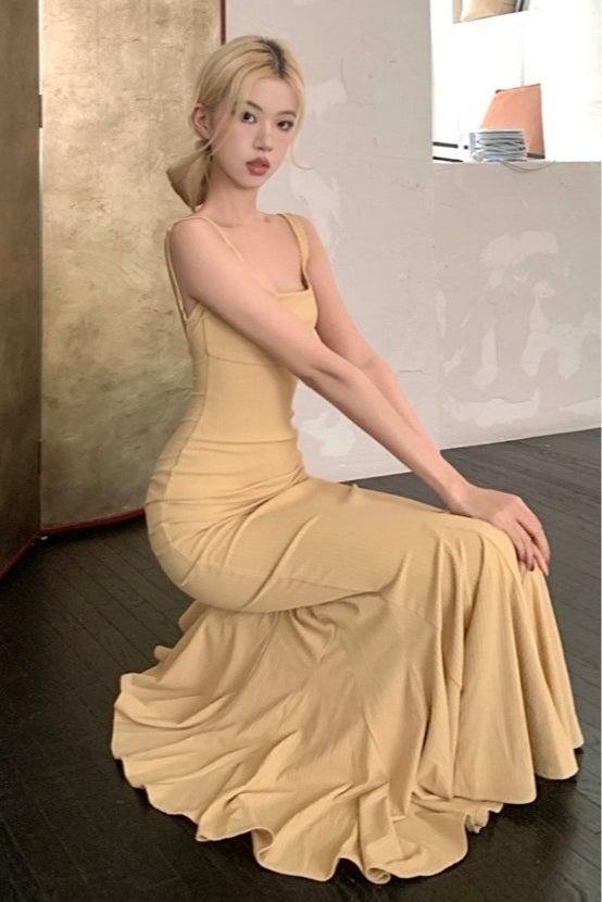 Backless Spaghetti Strap Ruffle Fishtail Mermaid Maxi Dress - View 6