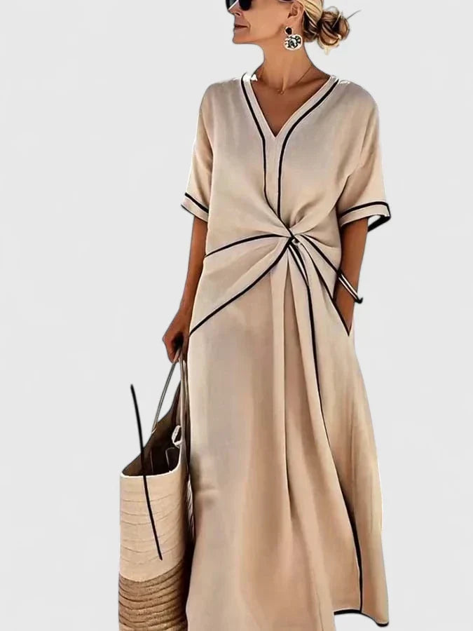 V-Neck Contrast Trim Twist Front Maxi Dress 5