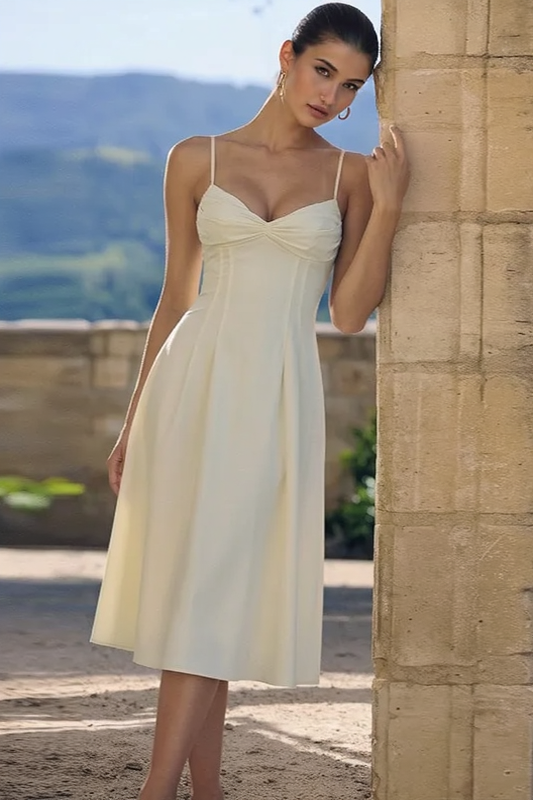 Spaghetti Strap Sweetheart Twist Front Fit and Flare Midi Dress 2