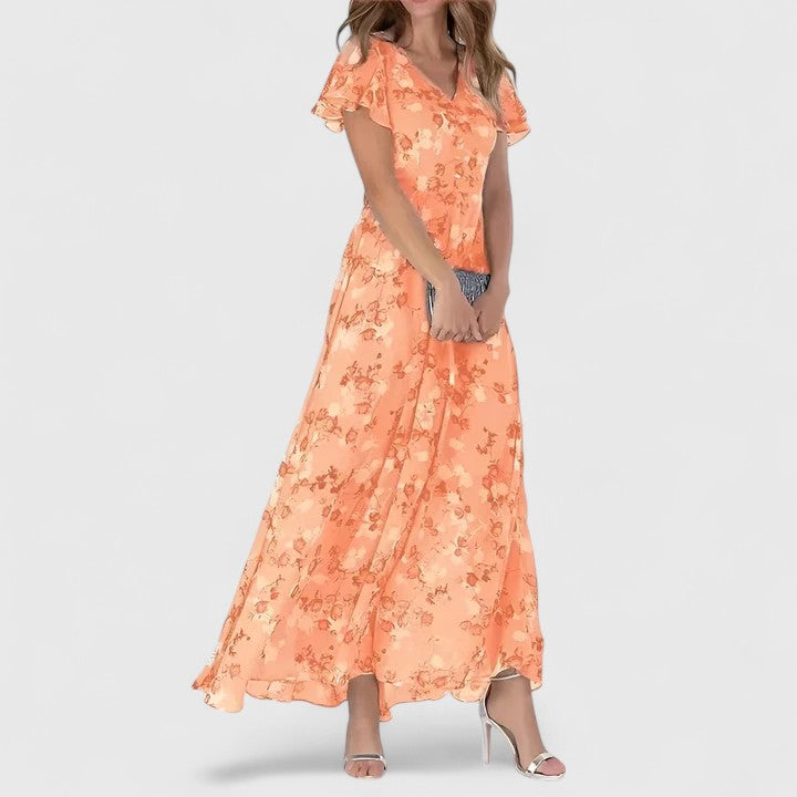 Floral V-Neck Flutter Sleeve Maxi Dress 2