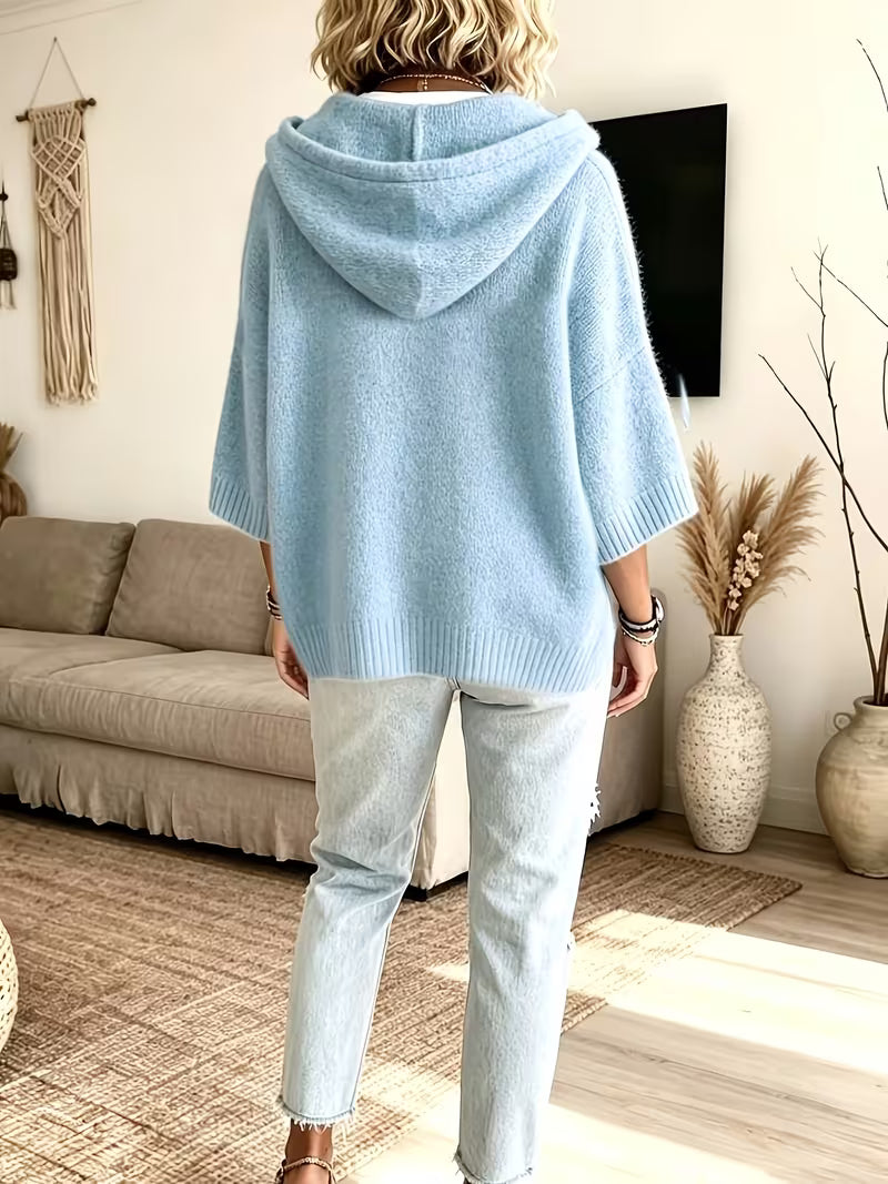 Hooded Drawstring Oversized Knit Poncho Sweater 23