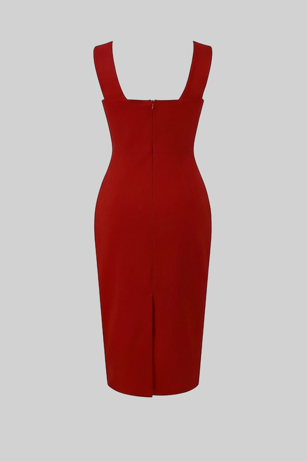 Structured Midi Dress with Sculpted Floral Accent – Red - View 5